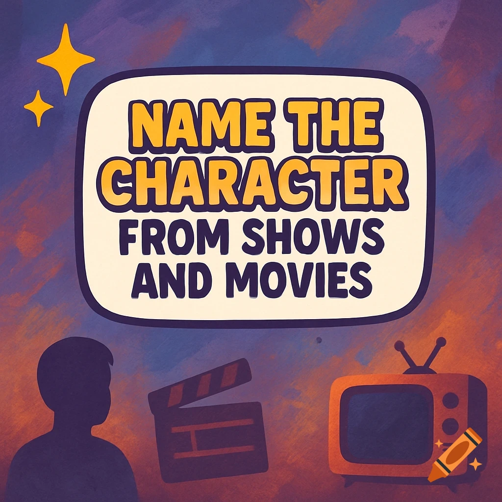 Title card for Name the Character From Shows and Movies game with icons