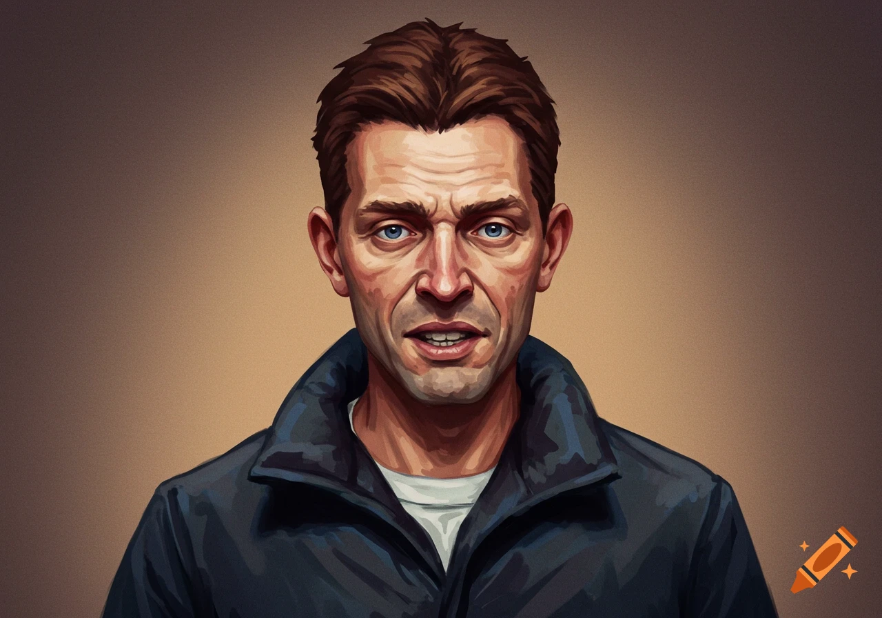 Illustrated portrait of a man in a dark jacket