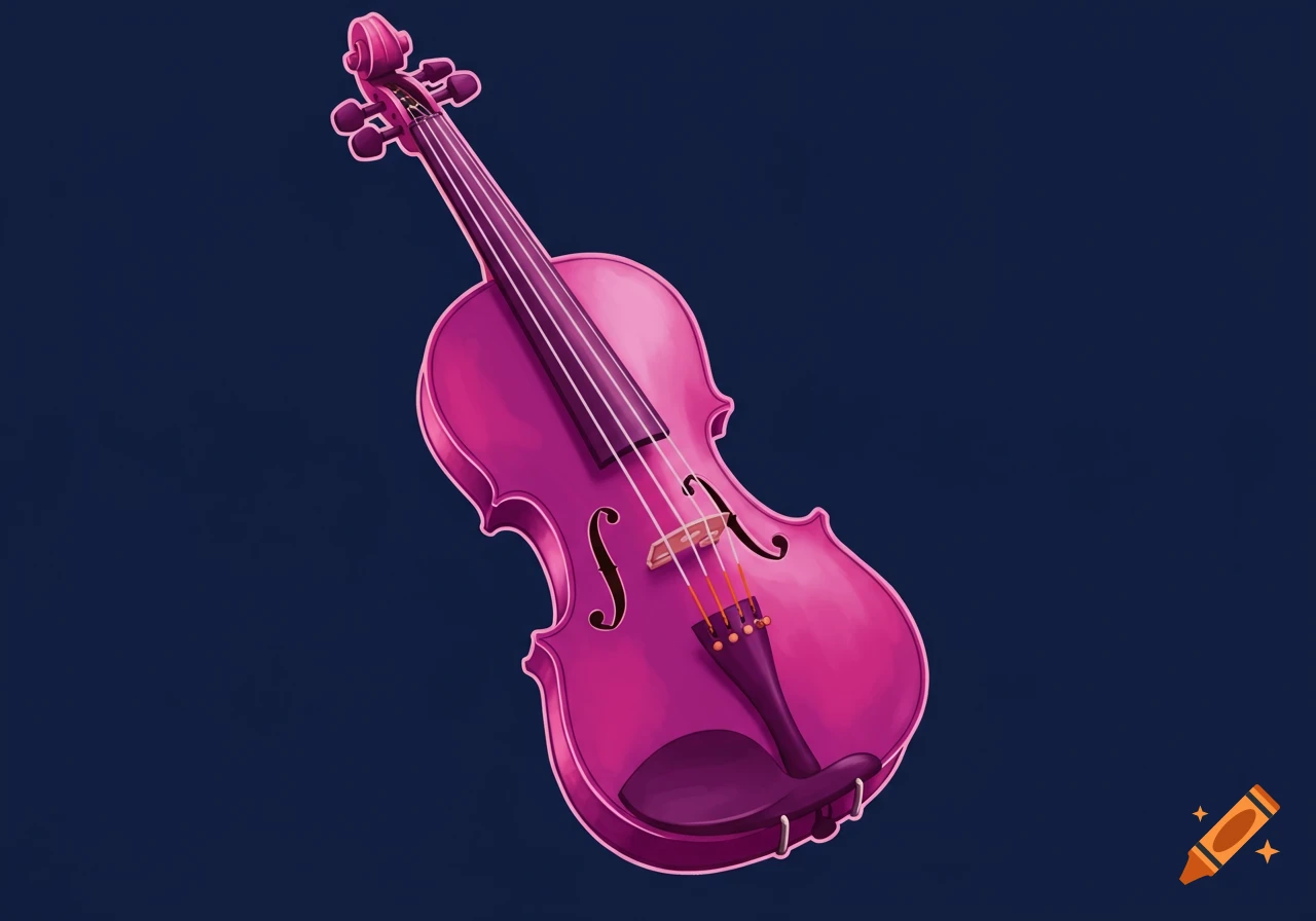 An illustration of a pink violin against a dark blue background