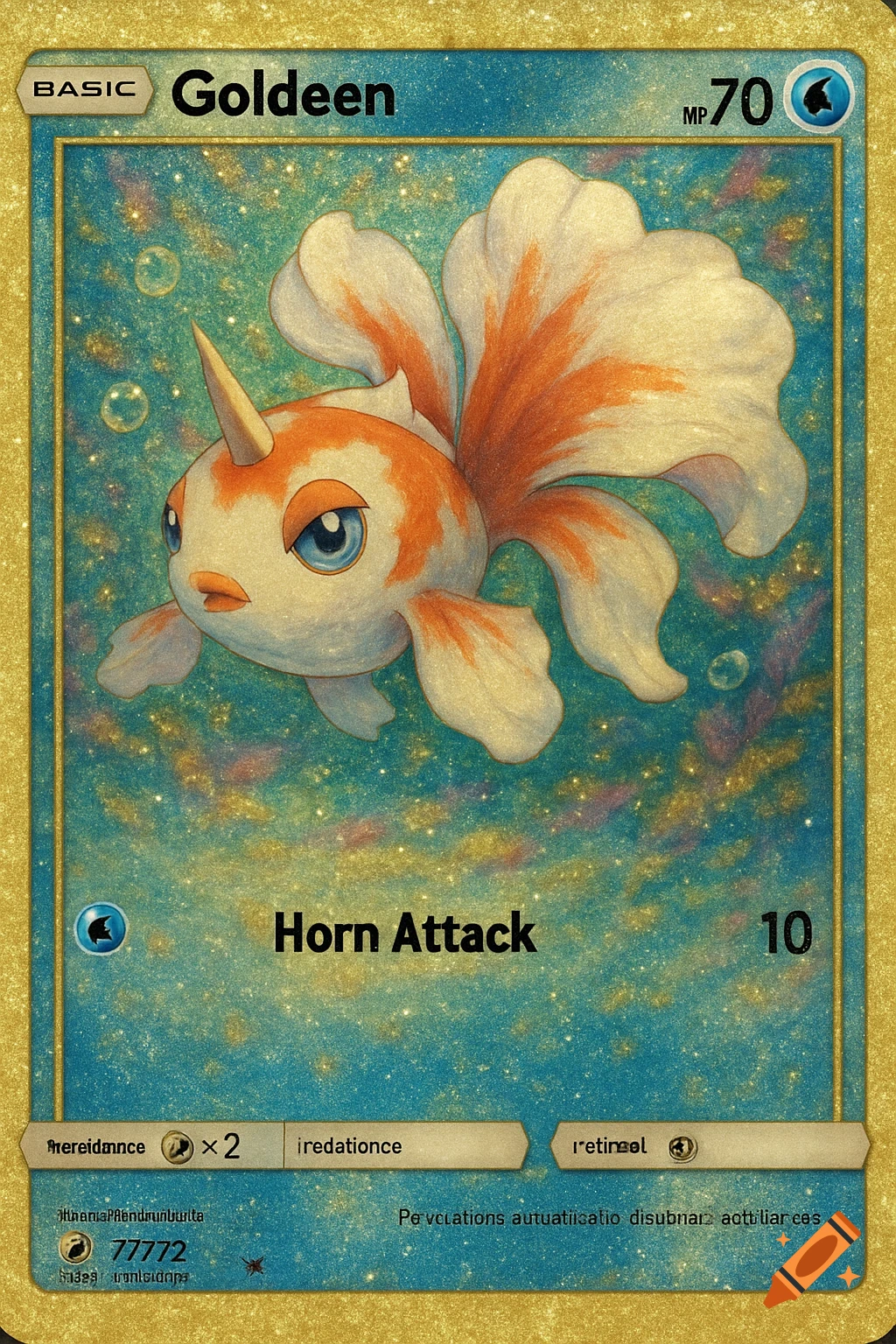 Goldeen Pokemon trading card with a shiny background