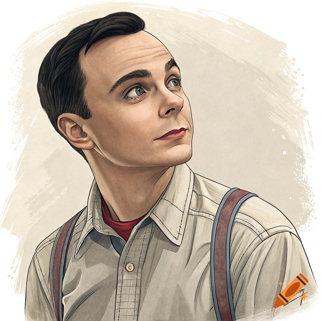 Illustration of a man resembling Sheldon Cooper looking up