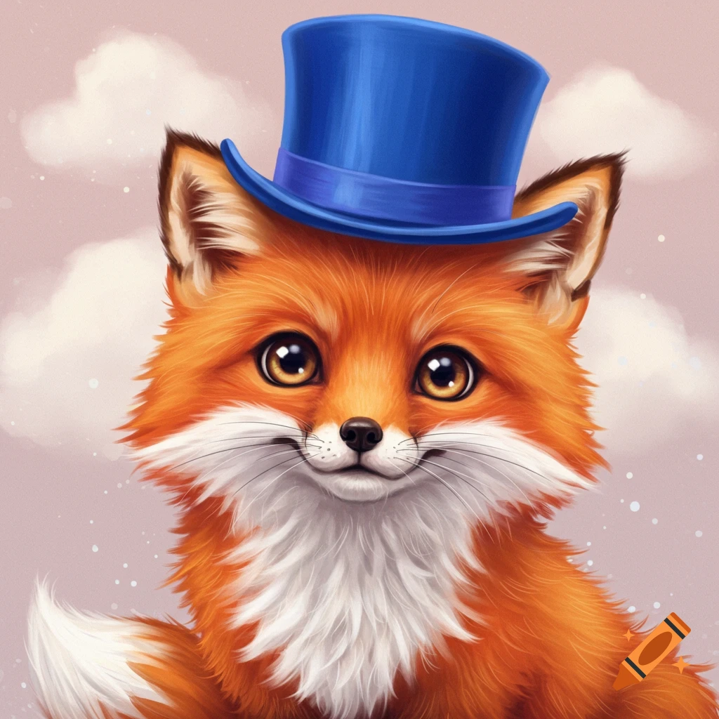Cute fox wearing a blue top hat