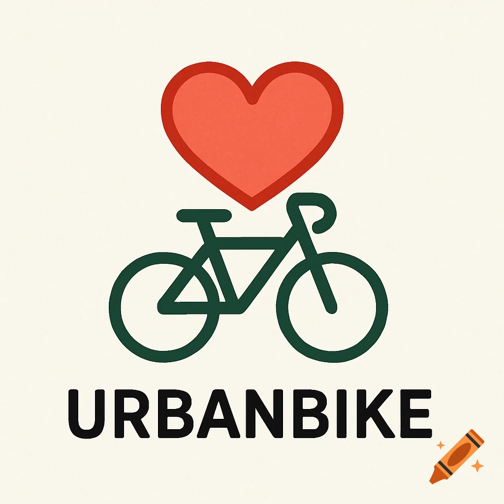 Logo with red heart above green bicycle and text URBANBIKE