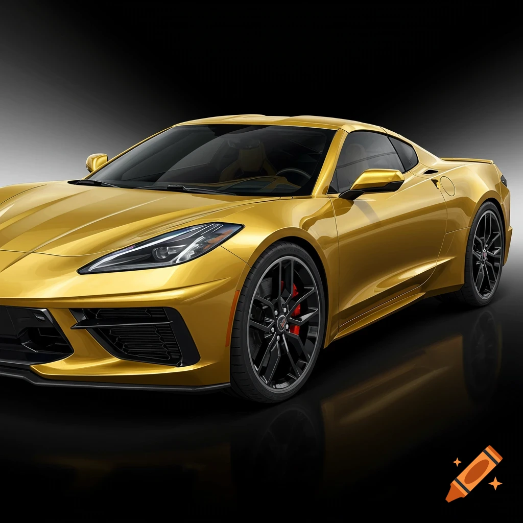 A gold Corvette sports car against a dark background