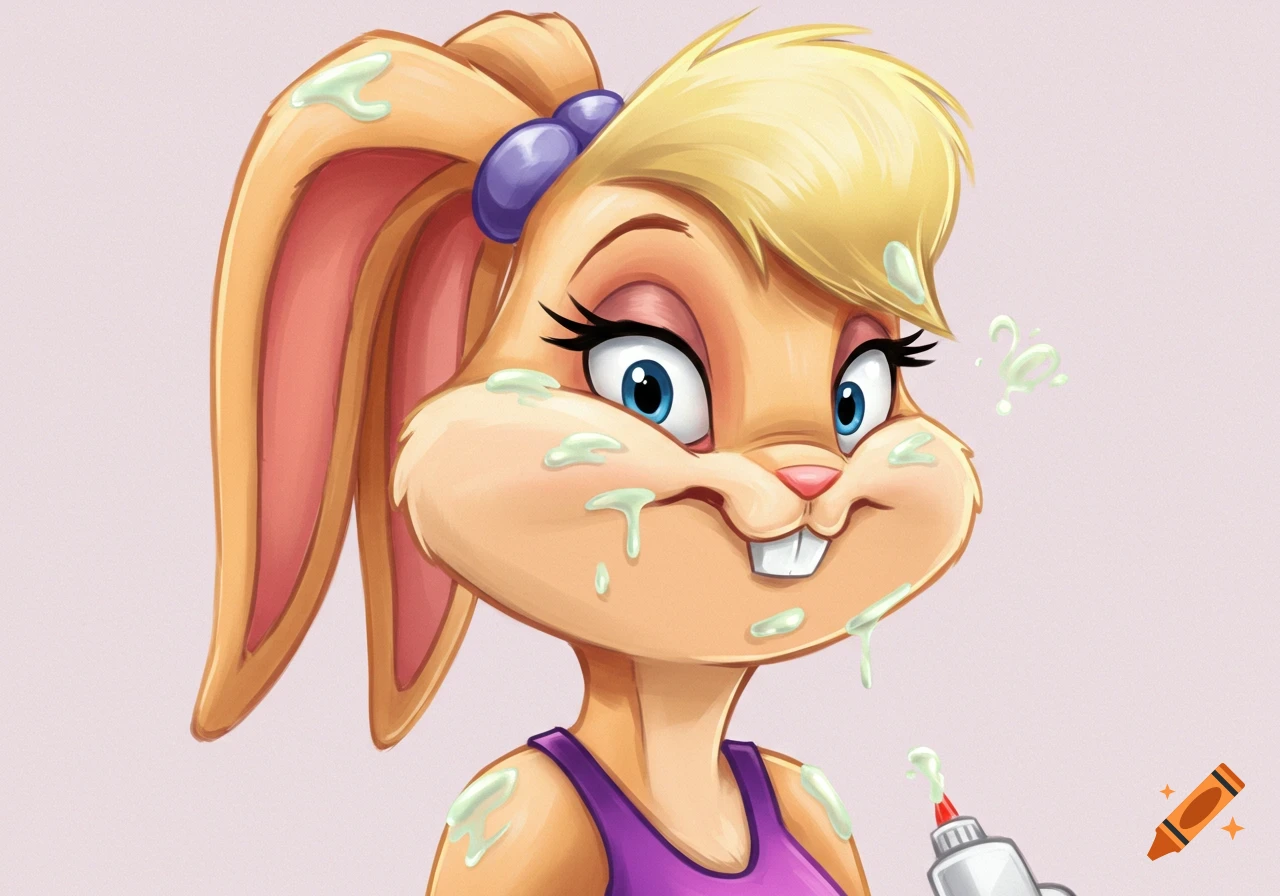 Cartoon illustration of Lola Bunny covered in a sticky substance.