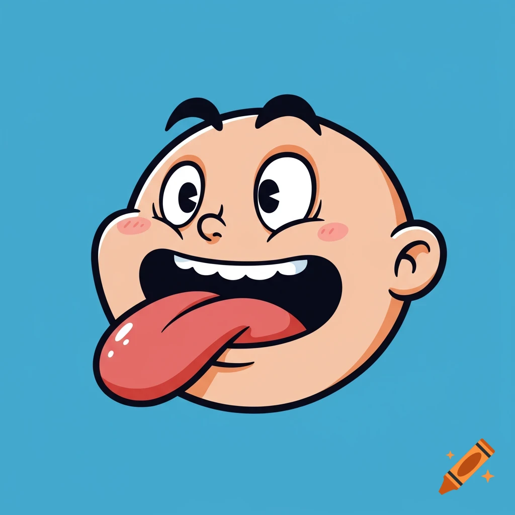 A cartoon face with its tongue sticking out