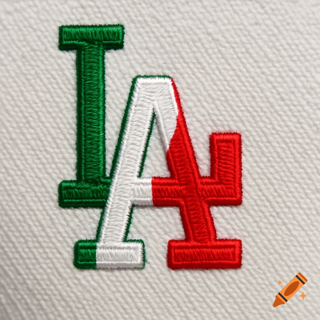 Embroidered LA logo in green, white, and red Mexican flag colors