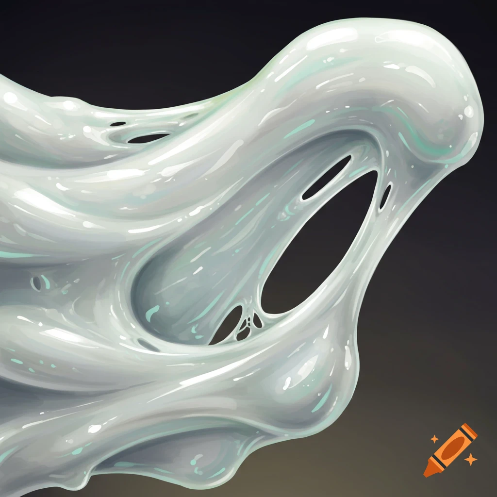 Swirling translucent white slime with holes and highlights against a dark background.