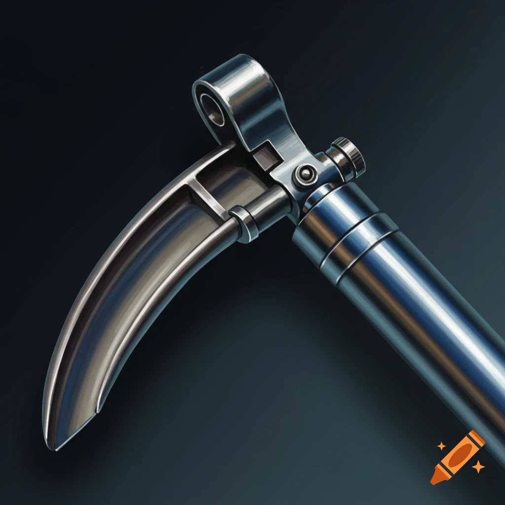 Close-up of a shiny metallic laryngoscope.