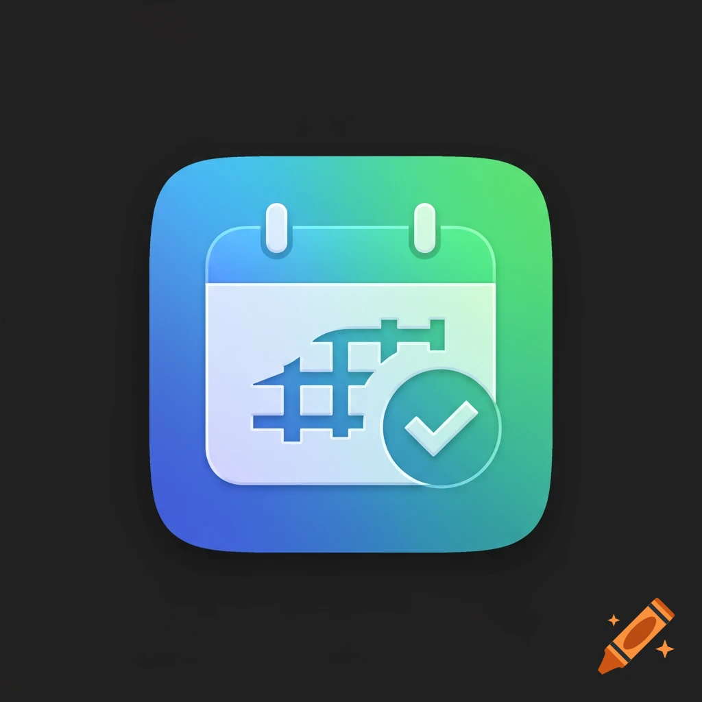 Stylized app icon of a calendar with a checkmark.