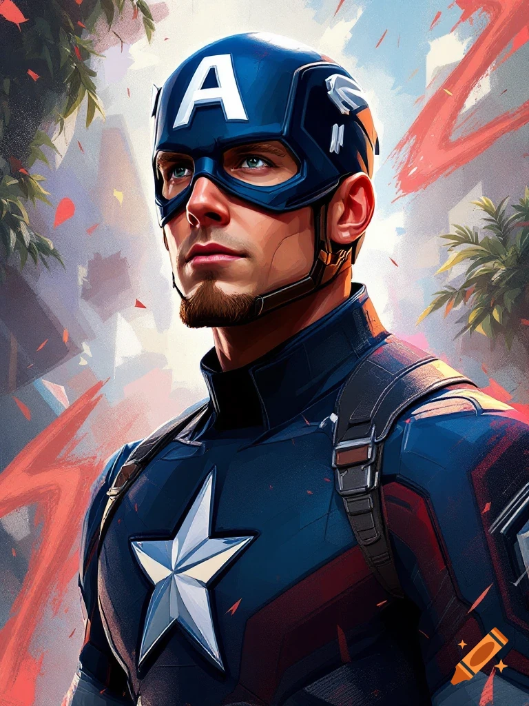 Portrait of Captain America with a painted effect.