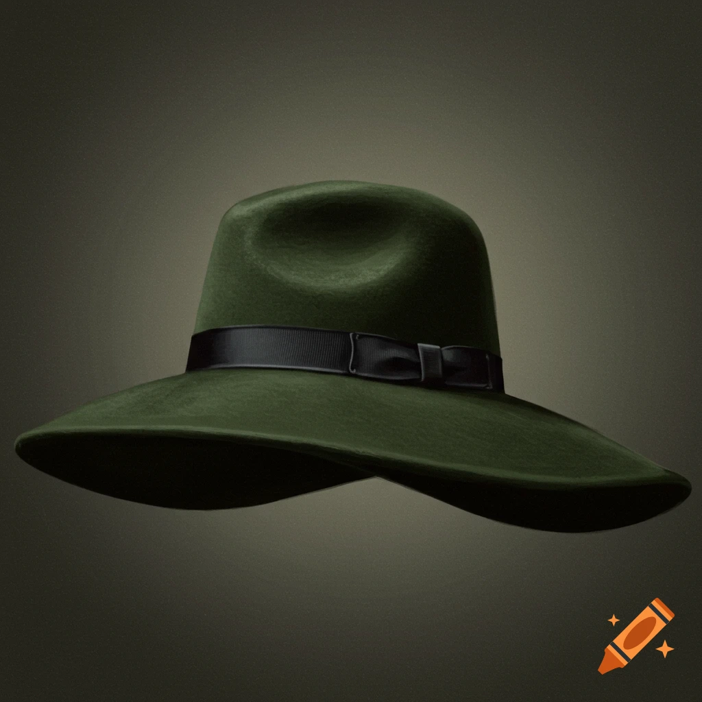 A realistic render of a green hat with a black ribbon.