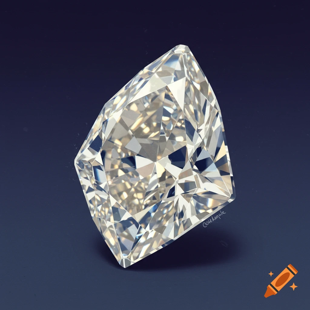 An asymmetrical marquise diamond on a dark background.