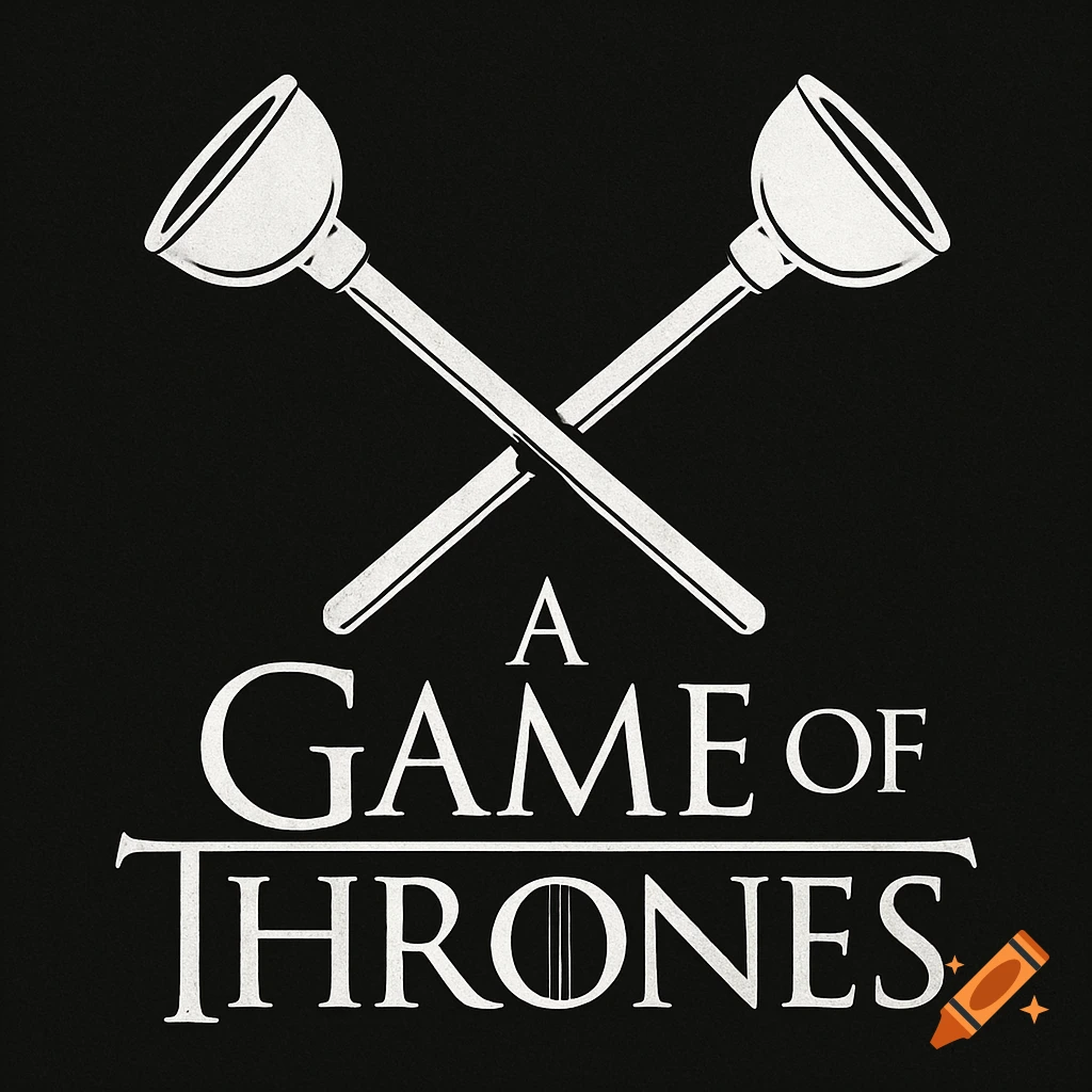 A logo parody with two crossed plungers above the text 'A GAME OF THRONES' on black.