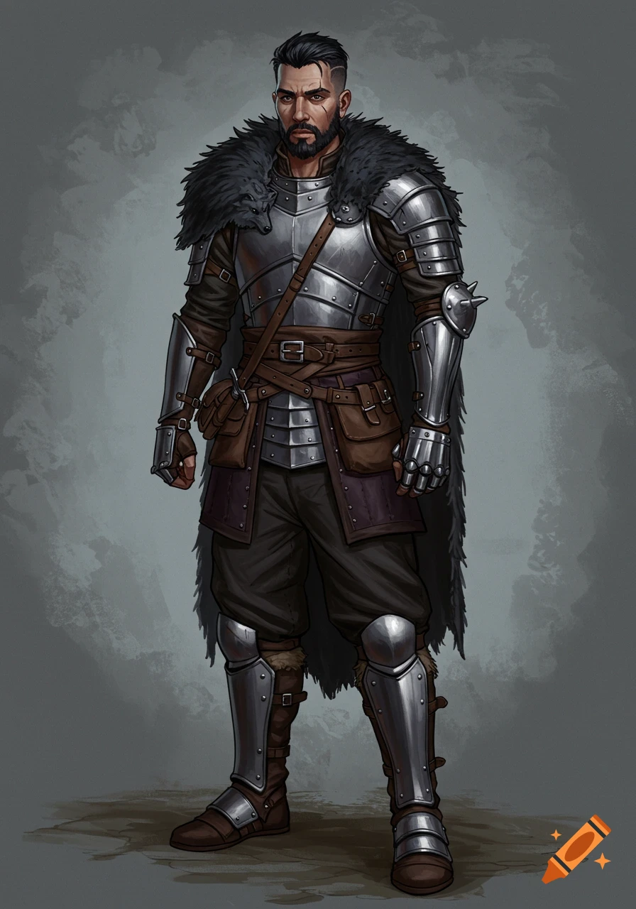 A male human warrior in elaborate fantasy armor.