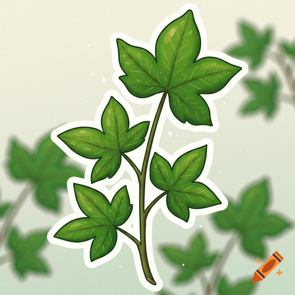 Sticker illustration of a plant with green leaves.