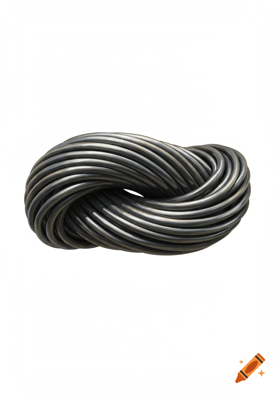 A twisted metal knot against a white background.