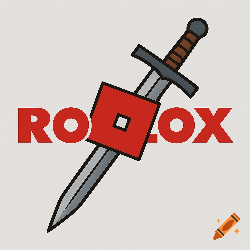 Roblox logo with a sword piercing it