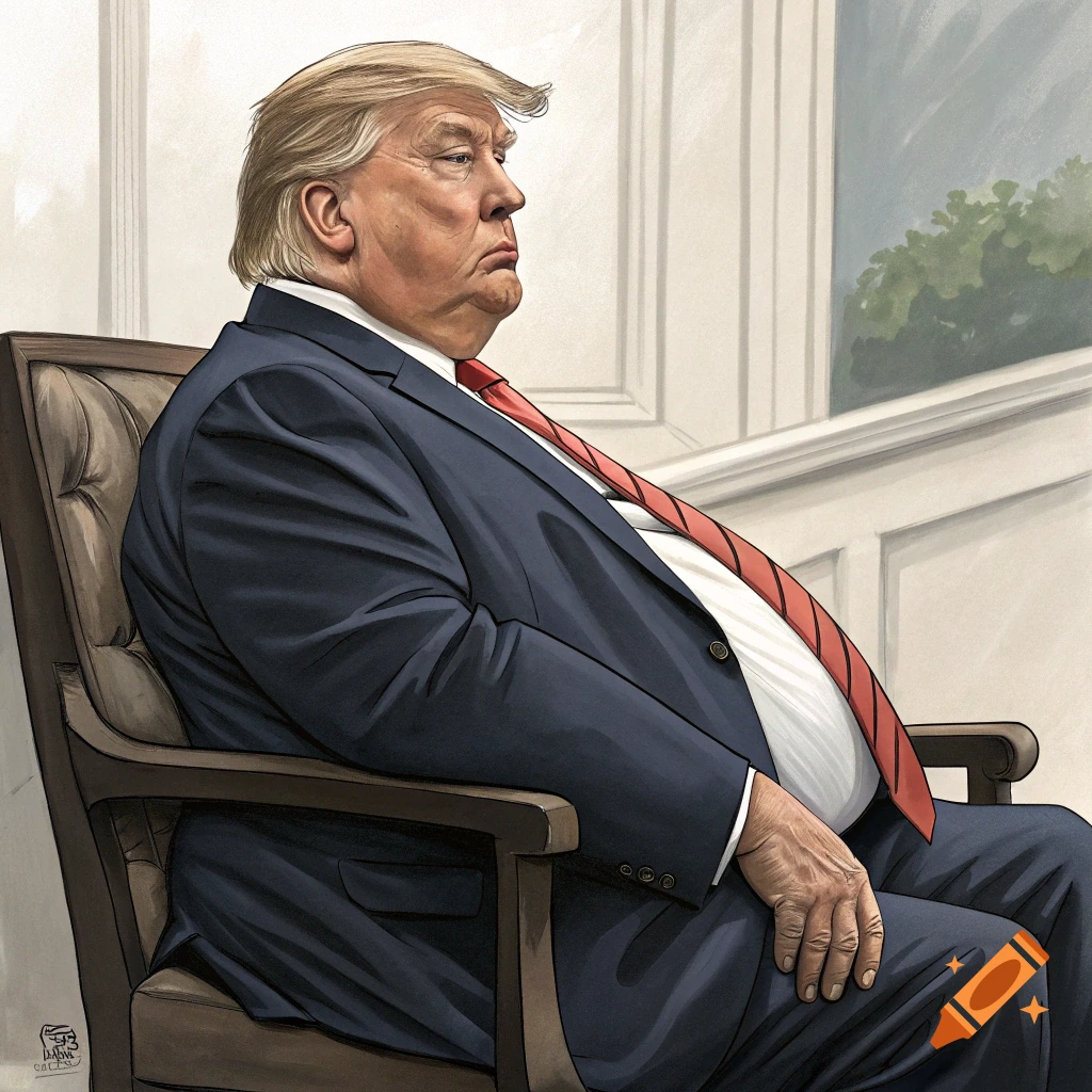 Illustration of a large man in a suit sitting in a chair