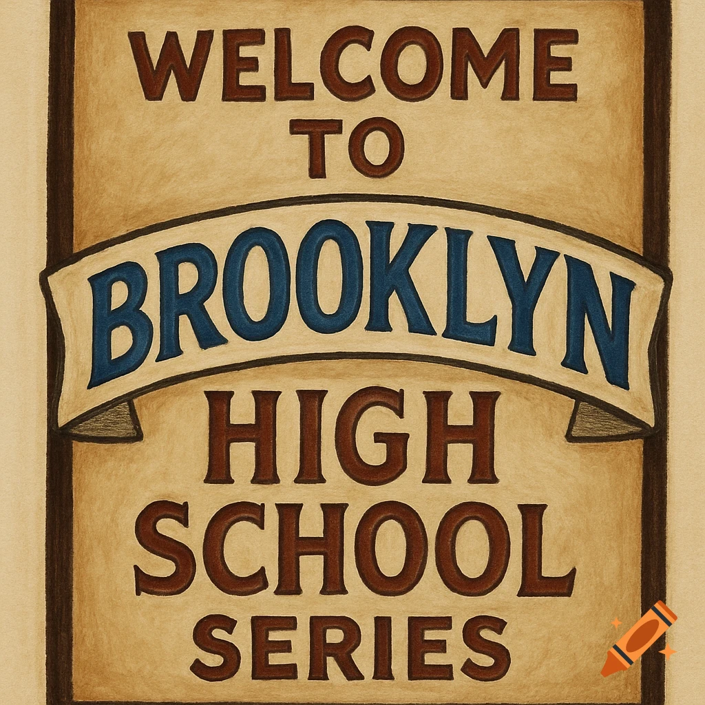 A drawing of a sign that says WELCOME TO BROOKLYN HIGH SCHOOL SERIES.