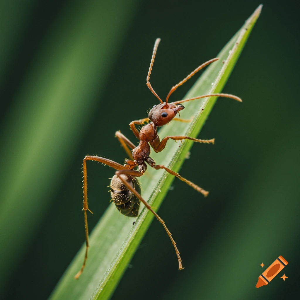Macro photo of an ant on a green leaf