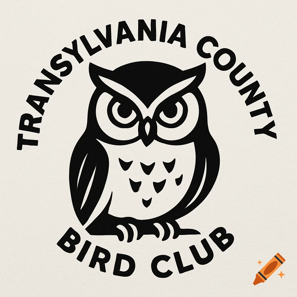 Black and white logo of a stylized owl with the text 'Transylvania County Bird Club'.