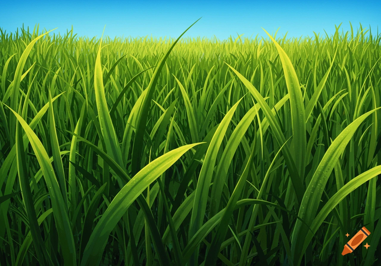 Close-up view of tall green grass against a blue sky.