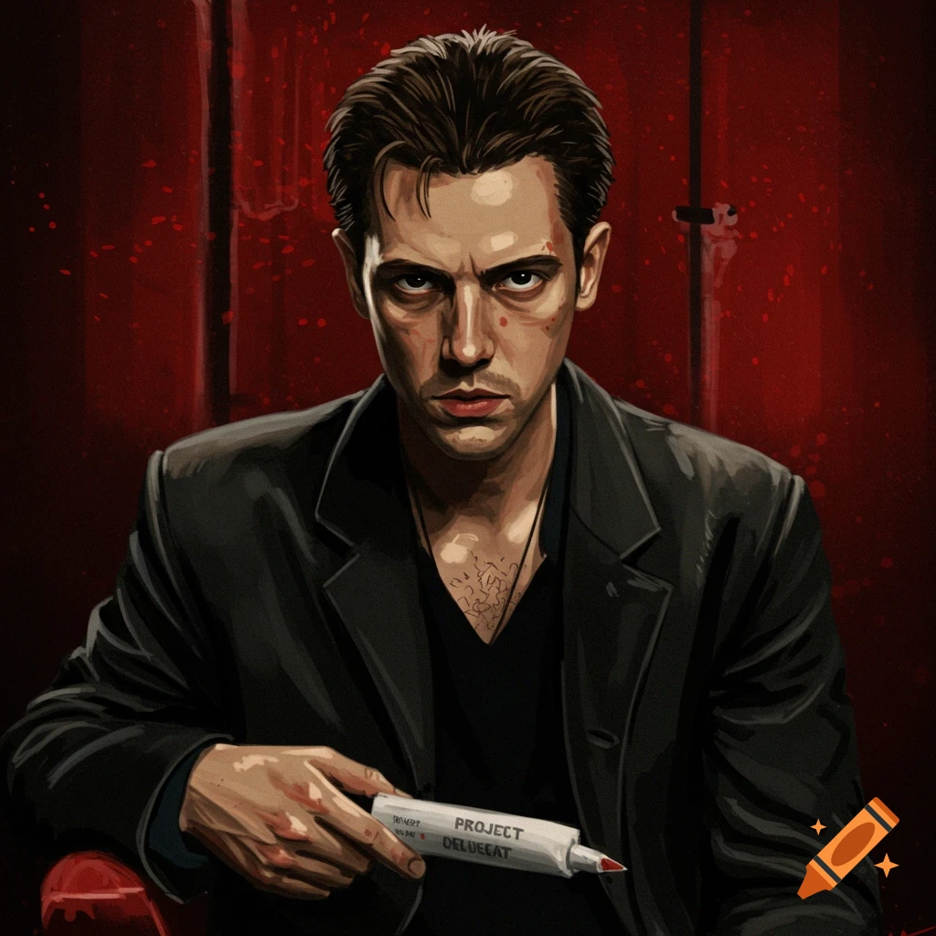 Illustration of a man holding a marker against a red background