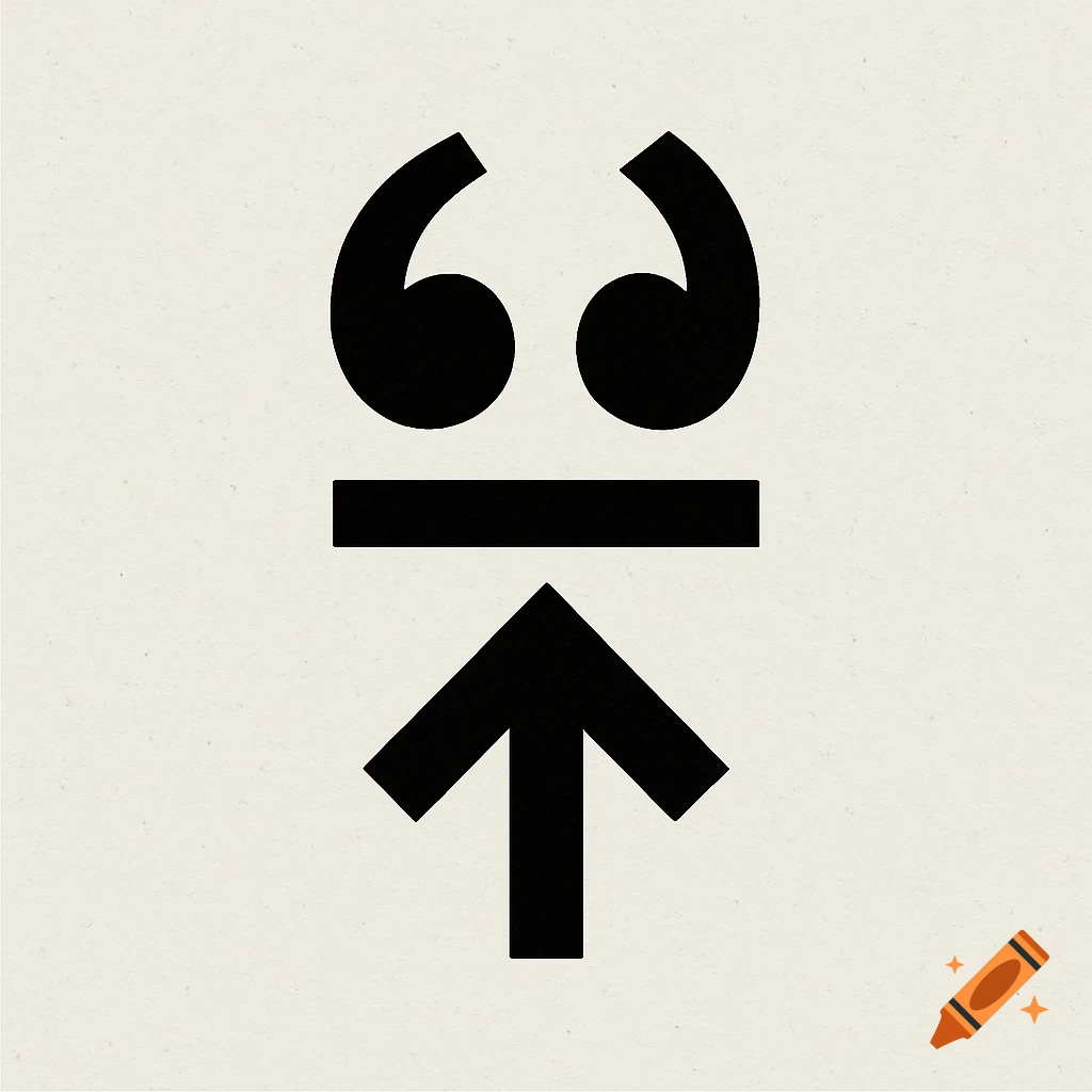 Graphic symbol with shapes like quotation marks, a bar, and an upward arrow.