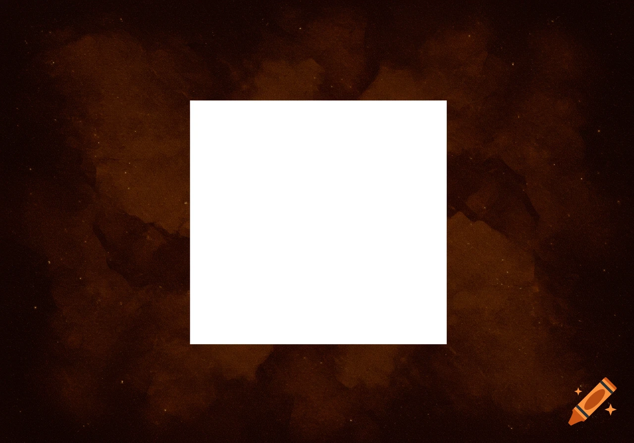 Dark brown textured background with a white square in the center.
