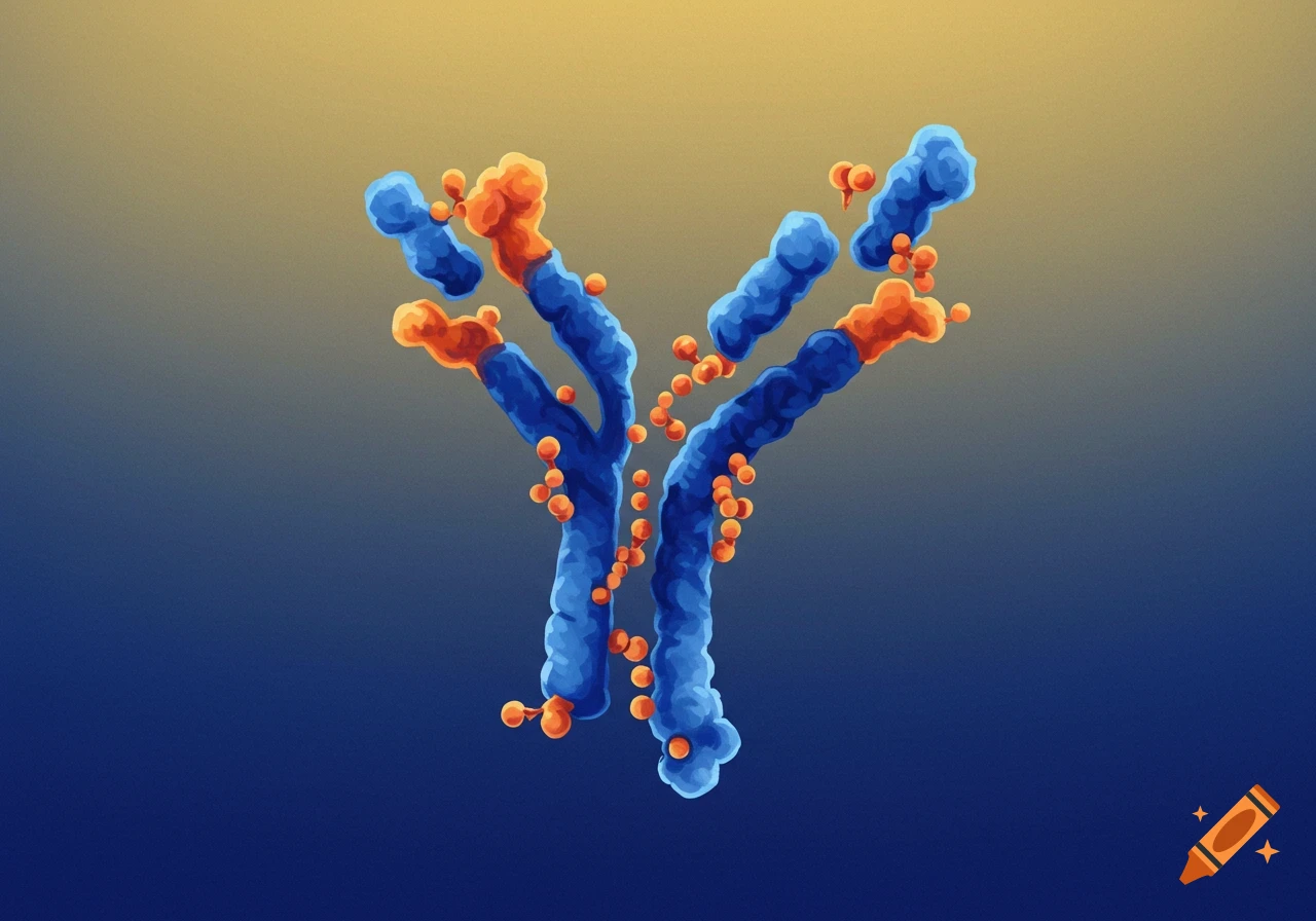 Stylized illustration of an antibody molecule.