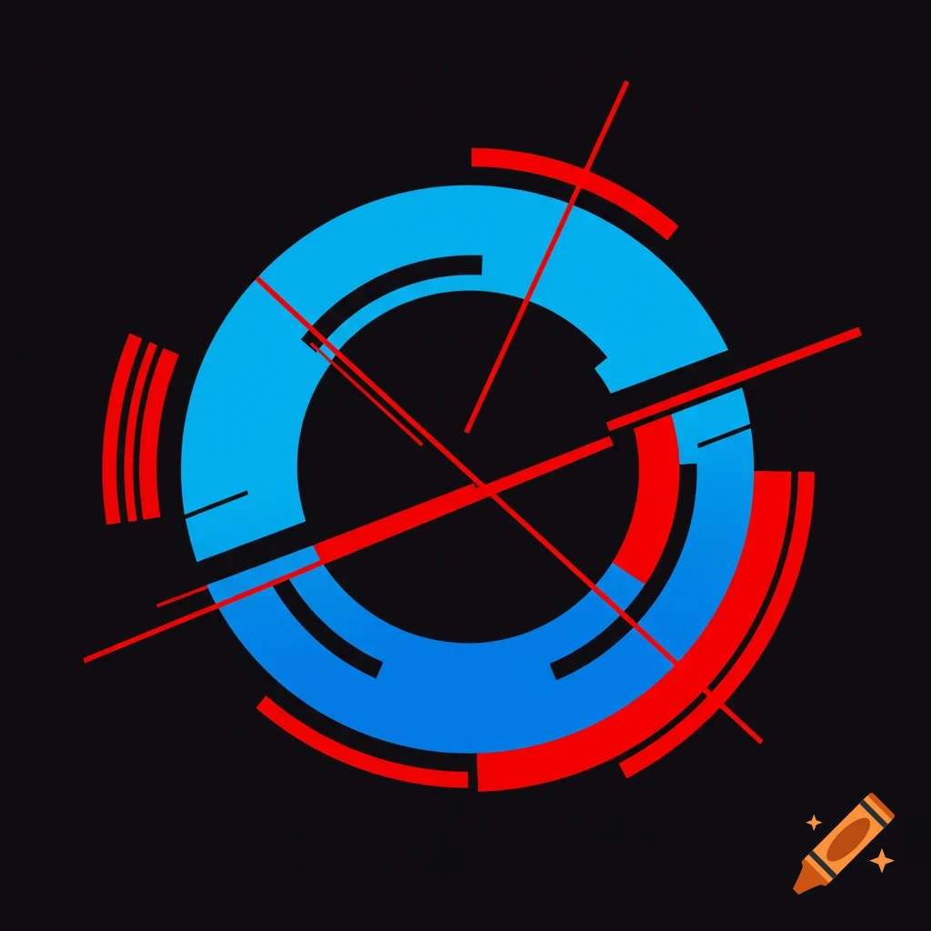 Abstract geometric design with blue and red shapes on black on Craiyon