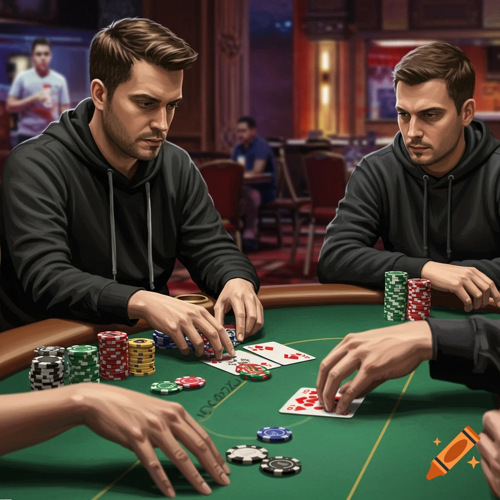 People playing poker at a casino table.
