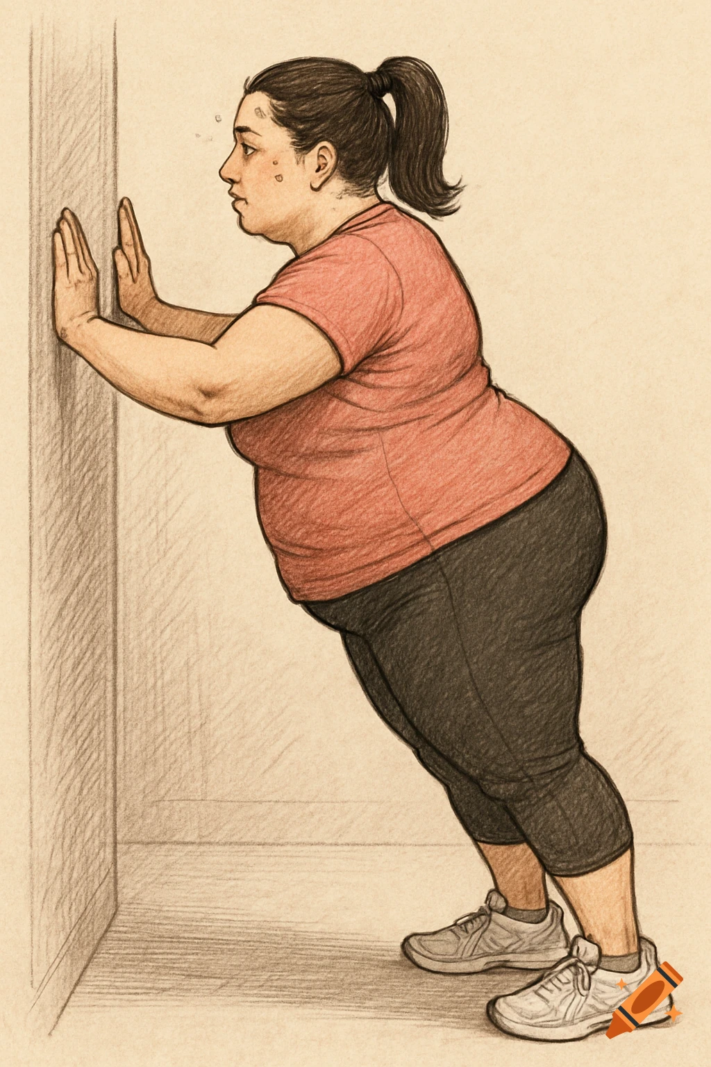 Illustration of a woman doing wall push-ups.