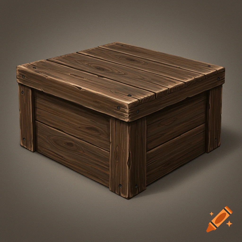 A wooden box with visible wood grain and nails