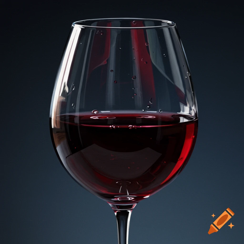 Close-up photorealistic image of a glass of red wine