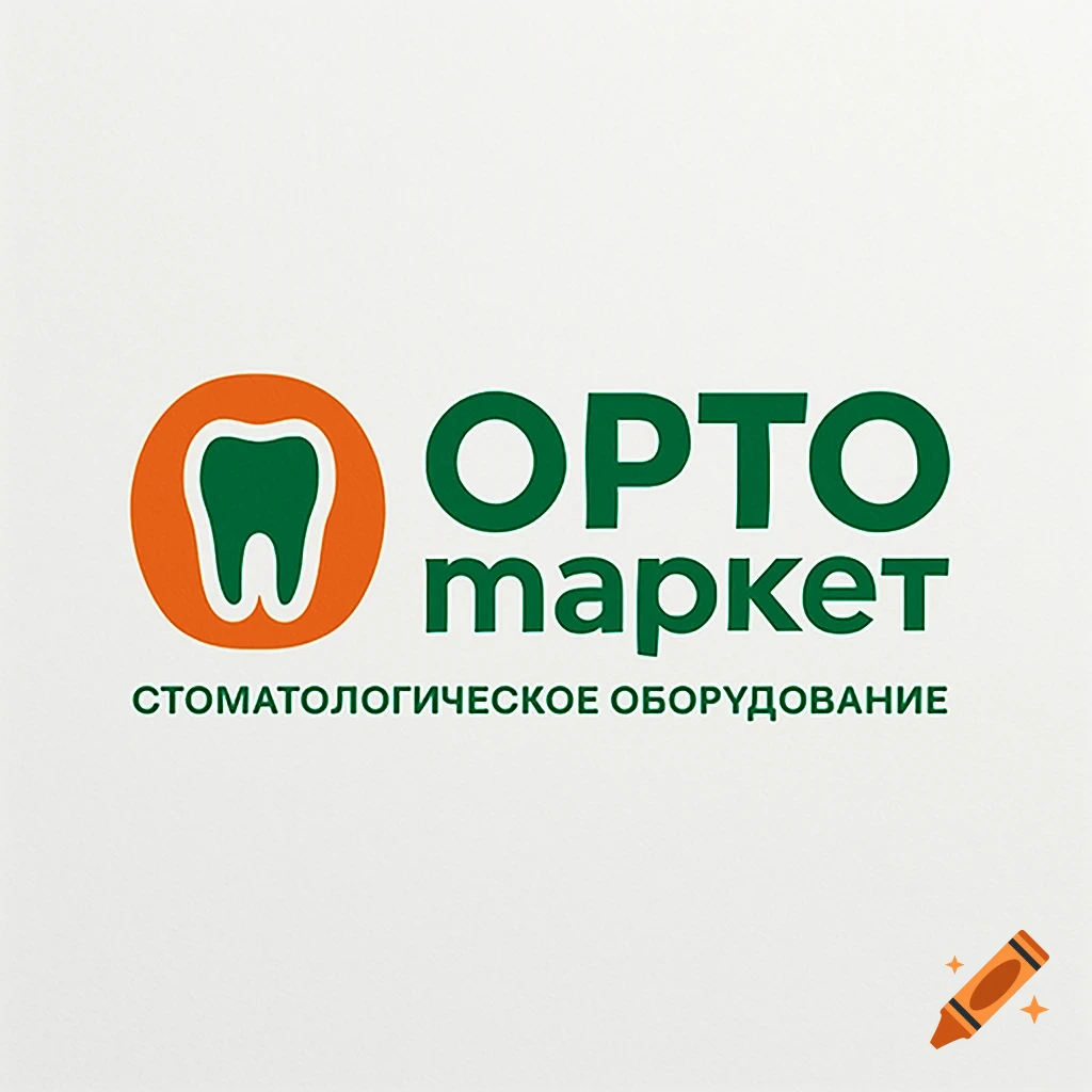 Logo for dental company with tooth icon and text in orange and green
