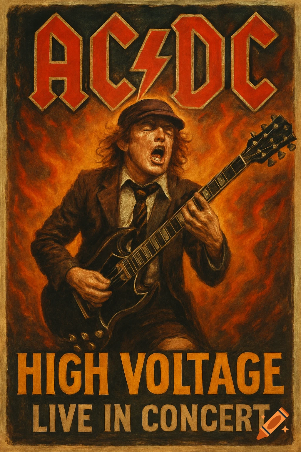 Vintage style poster of a guitarist playing, with AC/DC High Voltage ...