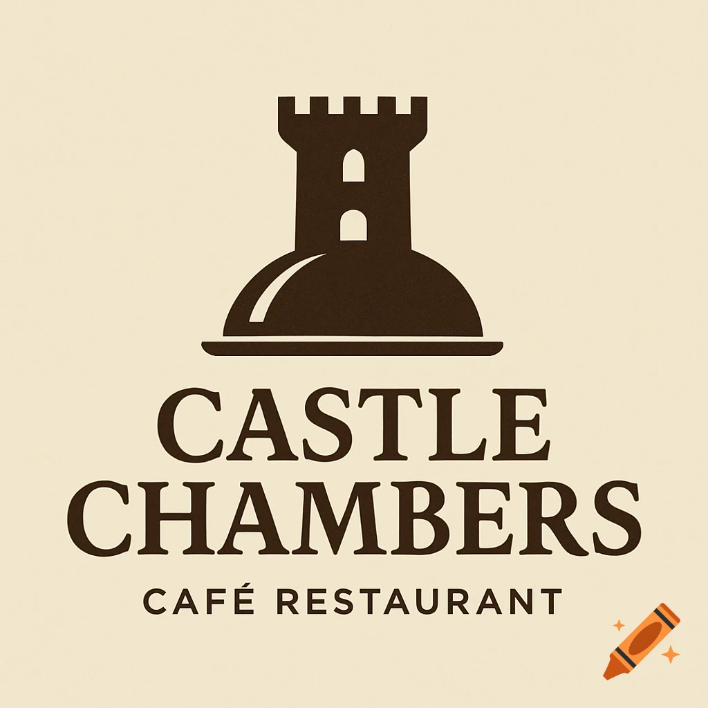 Logo with a castle tower icon above text 'Castle Chambers Café Restaurant'