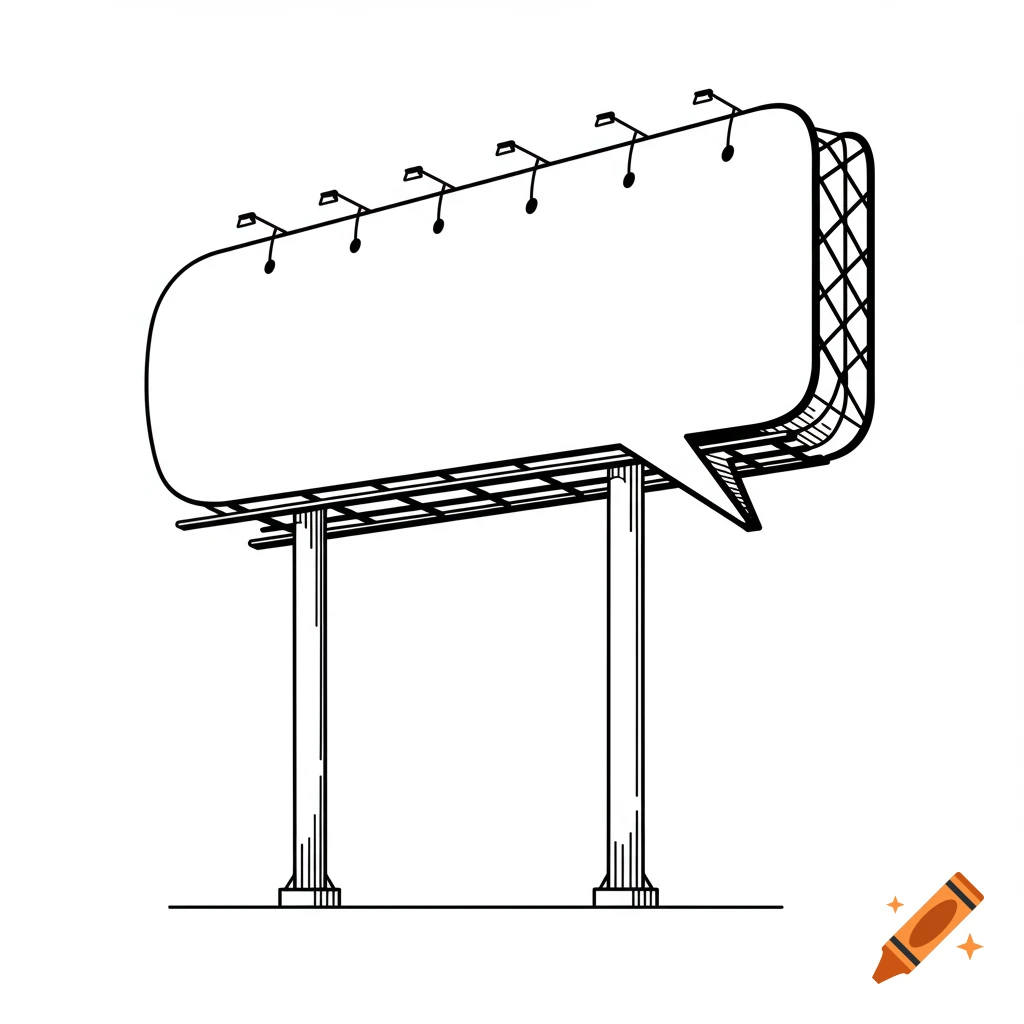 Outline illustration of a billboard shaped like a speech bubble