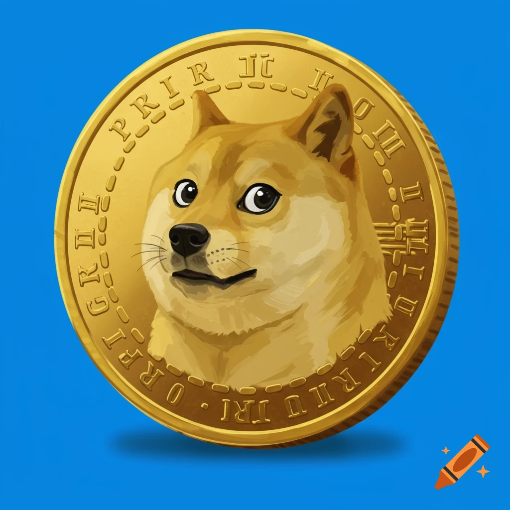 A Doge face on a gold coin.