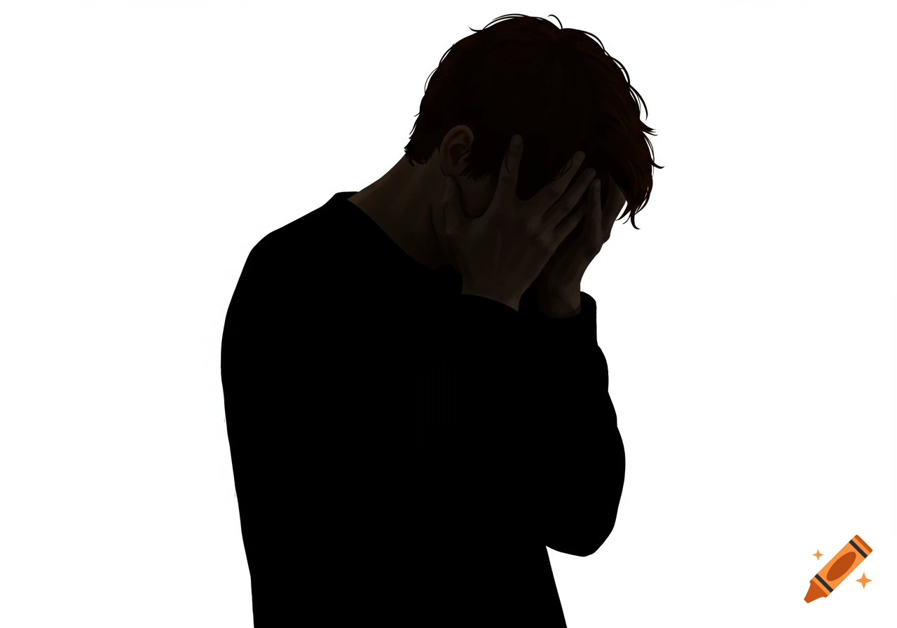 Silhouette of a person holding their head in distress.