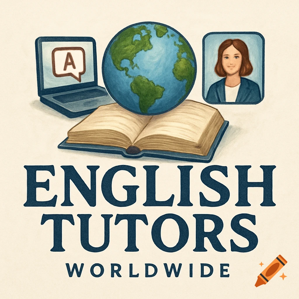 A logo showing an open book, globe, laptop, and portrait above the text "ENGLISH TUTORS WORLDWIDE".