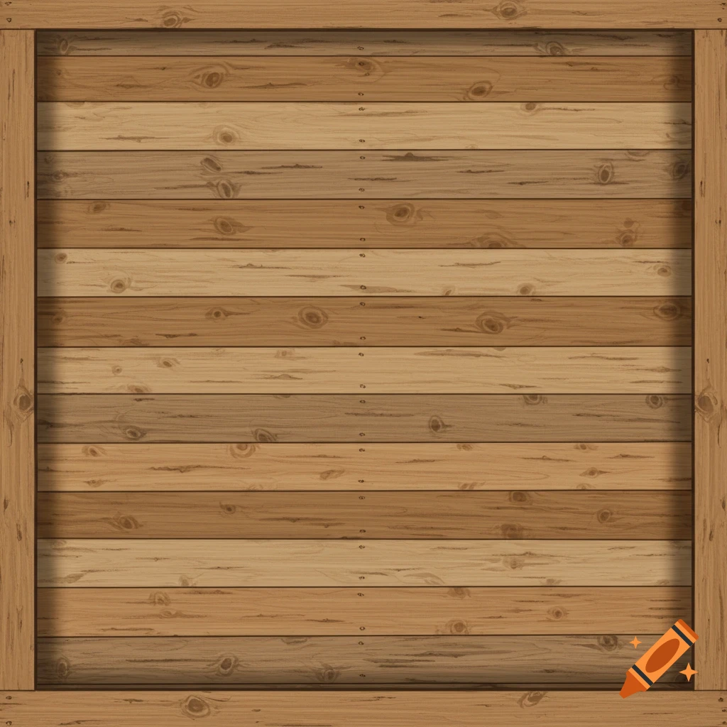 Close-up of the side of a wooden crate made of horizontal boards of varying shades held by vertical planks.