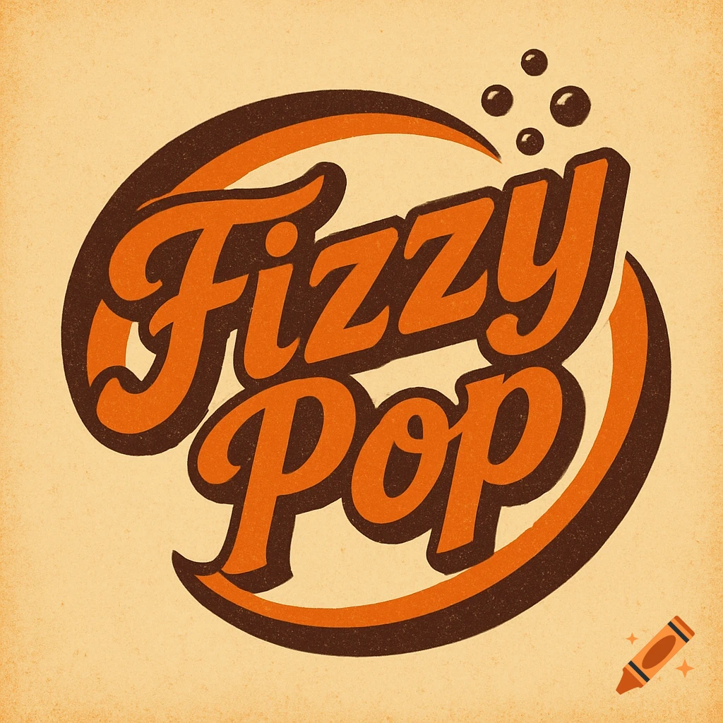 Retro Fizzy Pop soda logo in orange and brown.