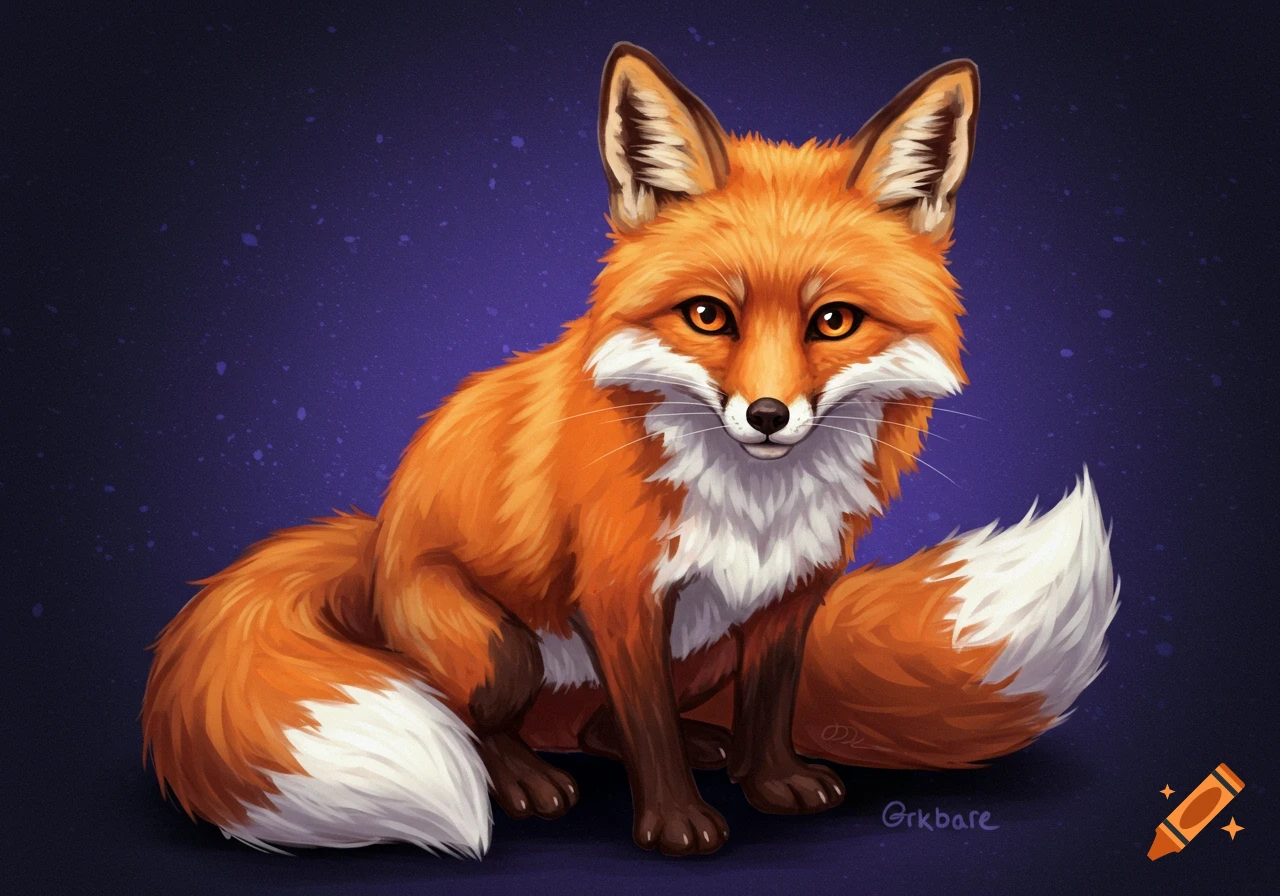 An illustrative portrait of a sitting red fox
