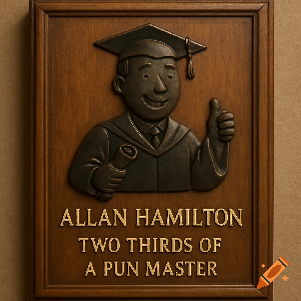 Graduation plaque with bronze illustration of a graduate and gold text