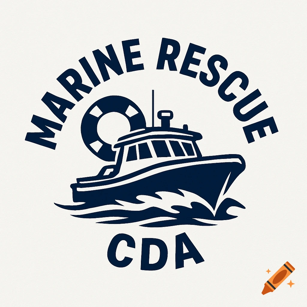 Logo for Marine Rescue CDA featuring a boat and life ring