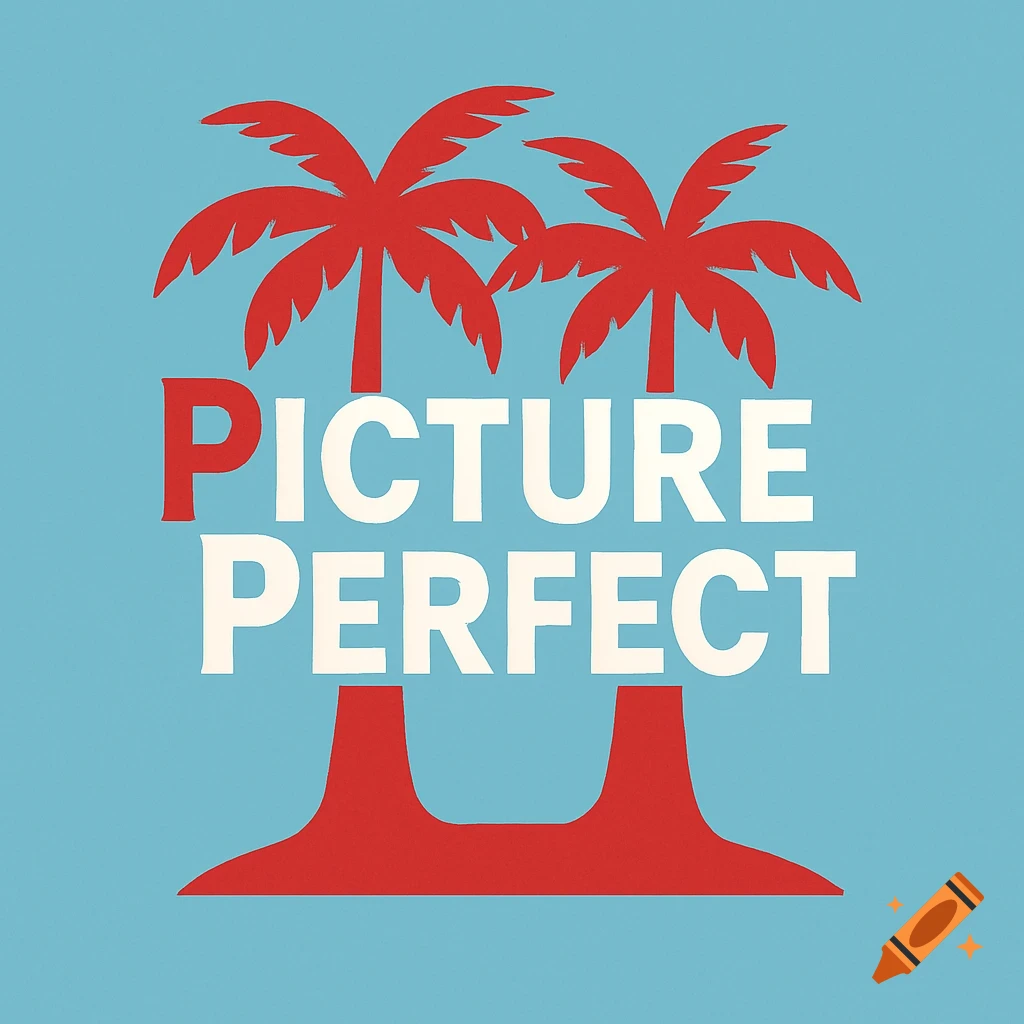 Stylized logo with red palm trees above white and red text 'Picture Perfect' on a blue background.