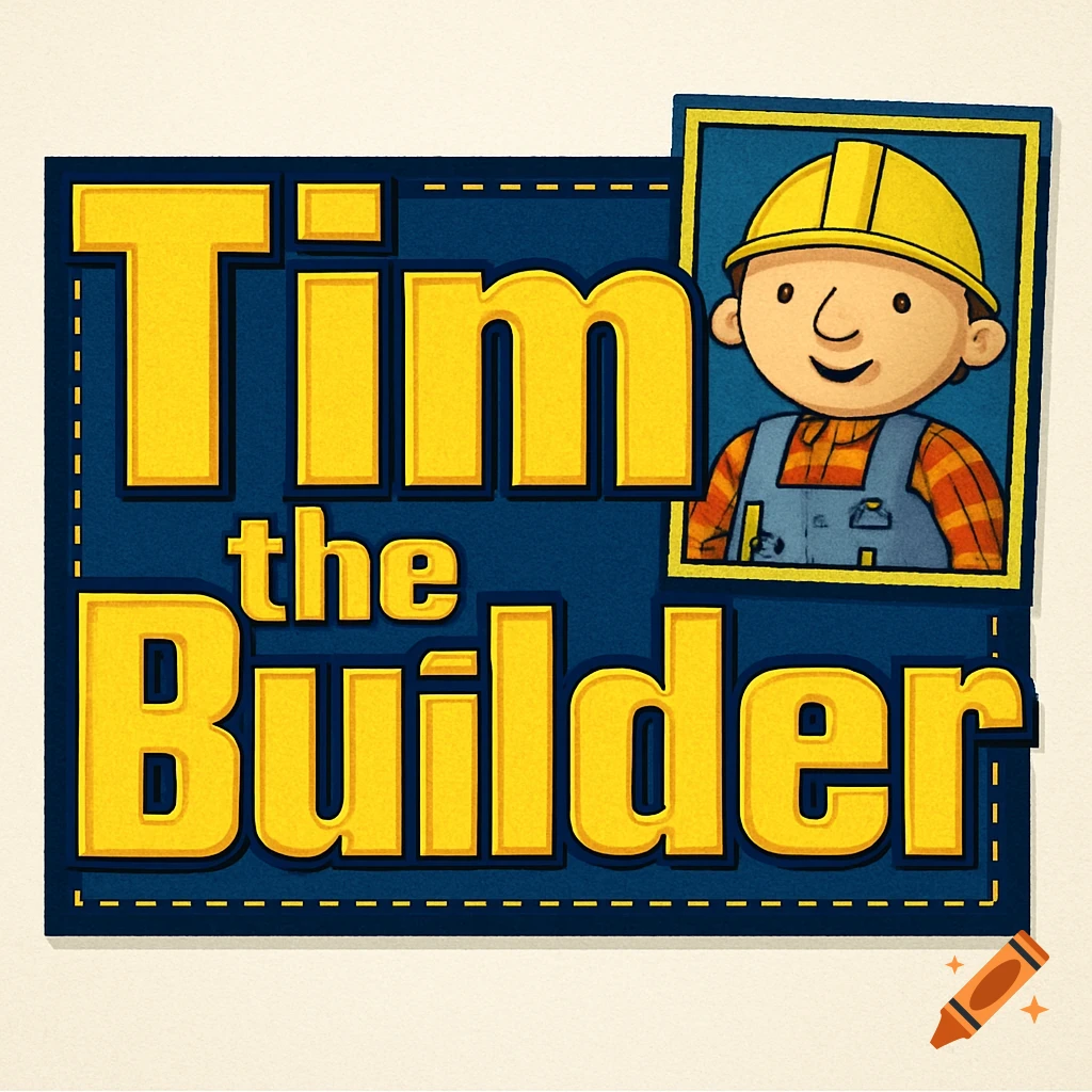 Logo for Tim the Builder featuring a cartoon builder character.